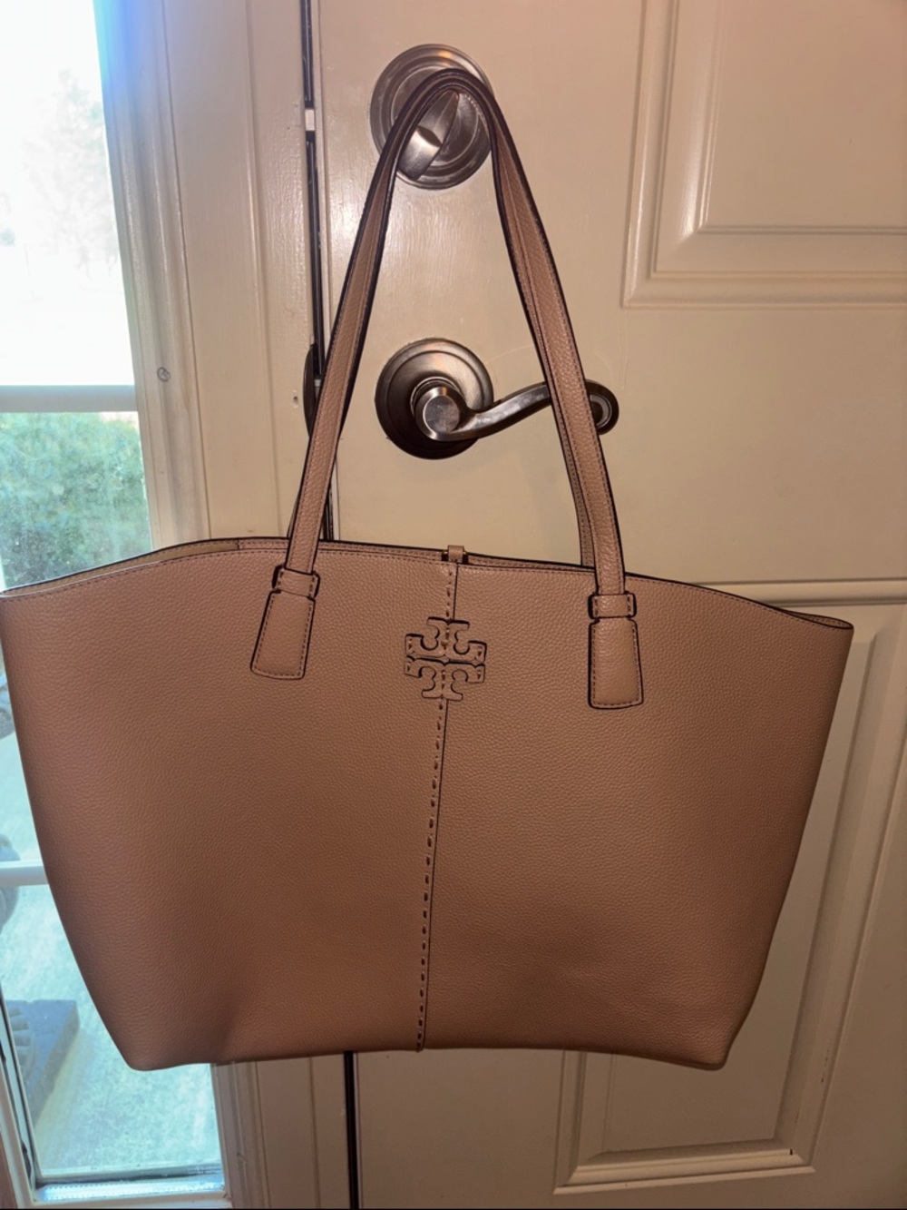 Tory Burch Taupe Pebbled Leather Tote